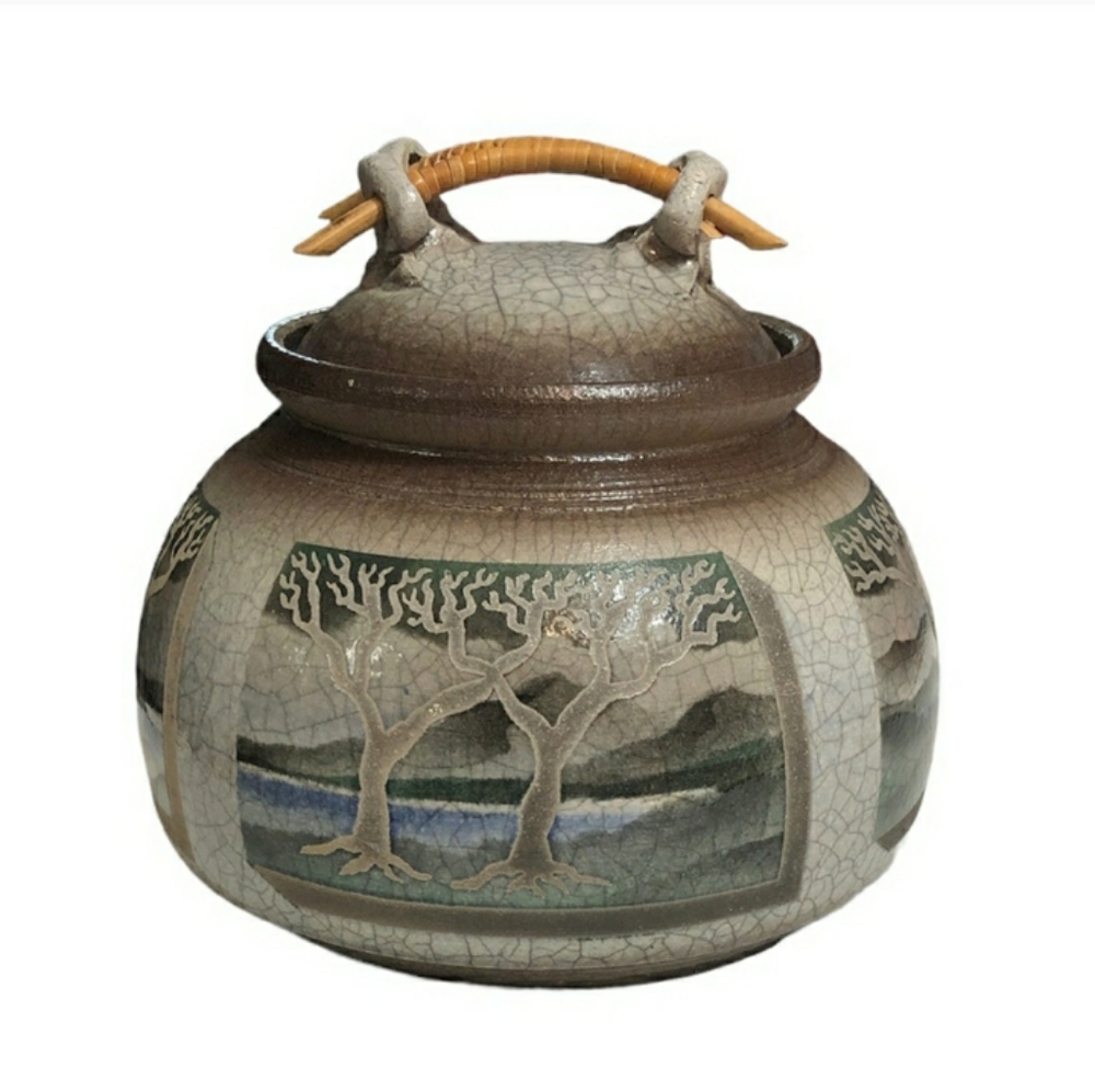 KEN JENSEN Vintage Raku Cookie Jar RARE & SIGNEDVintage from 1995.